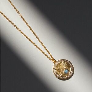 Luxe 14K Gold Plated Fire Opal Evil Eye Coin Necklace